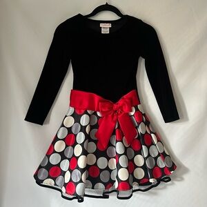 Bonnie Jean / Ashley Ann Black with Red Grey Creme White Polka Dot Dress Size 8